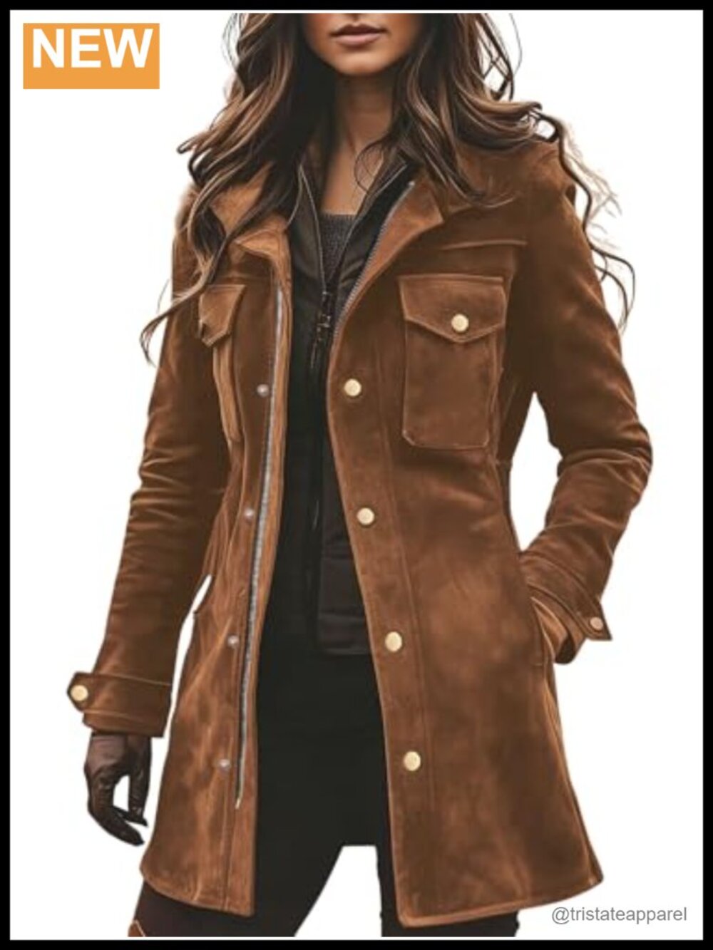 Women's Retro Faux Suede Zip Up Jacket Military Shacket